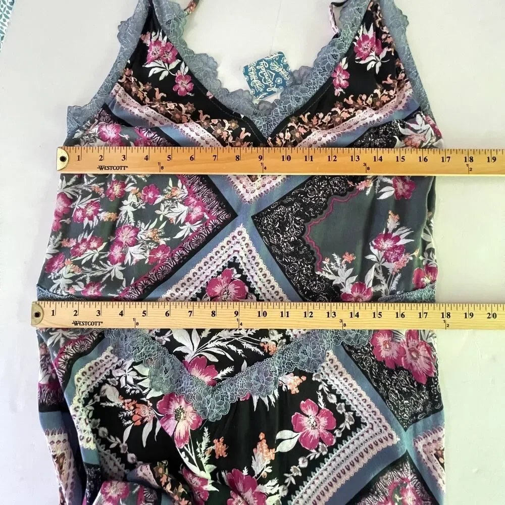 Intimately Free People NEW Stevie Printed Maxi Slip Dress Sz M Lace Graphite